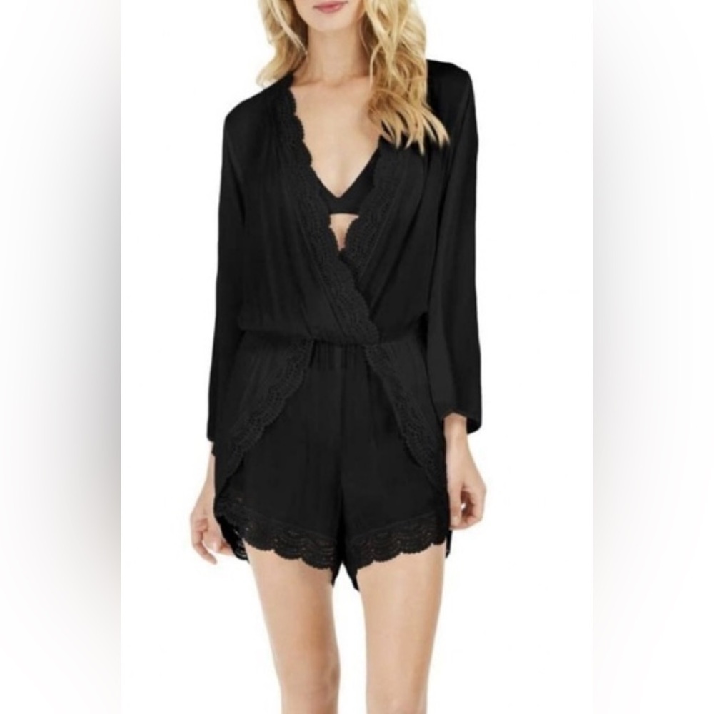 La Blanca Women's Black Costa Brava Crochet-Trim Swim Coverup Romper Size Small